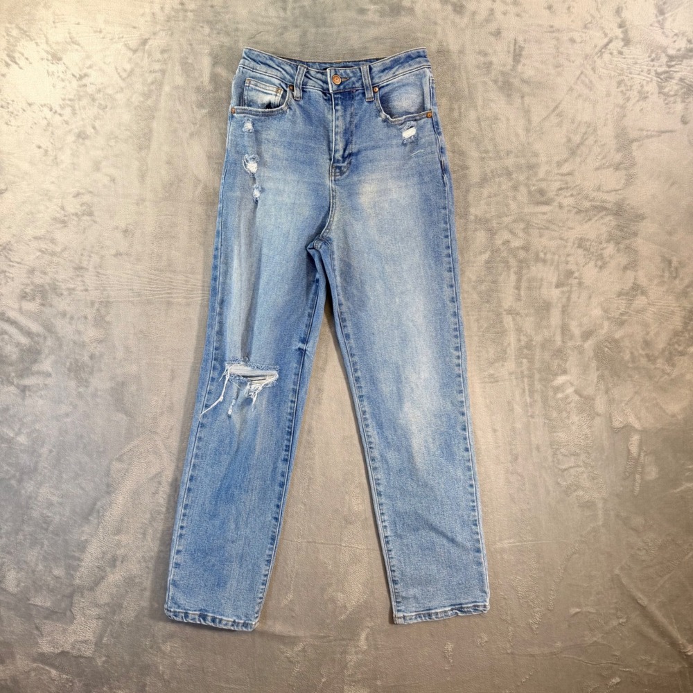 BCBGeneration Skater Straight Jeans Women Size 1/25 Light Blue Distressed Denim